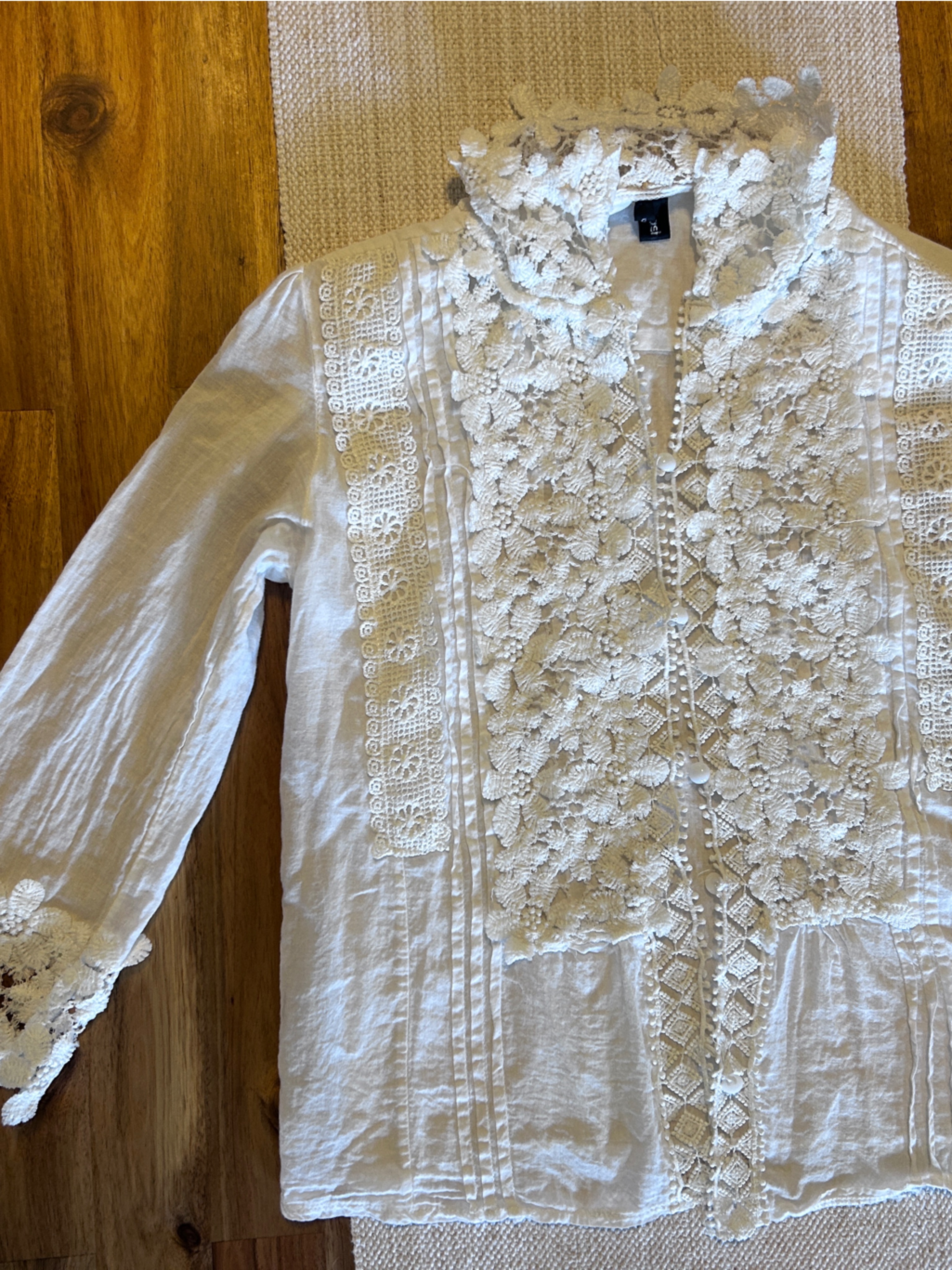 Boho White Crochet & Lace Button-Up Blouse Top